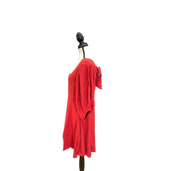 Band of Gypsies Red Square Neck Mini Dress With Puff Sleeves & Back Bow Detail - Picture 6 of 8